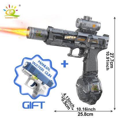Unleash Summer Fun with the HUIQIBAO Fully Automatic Electric Pulse Water Gun - The Ultimate Beach Toy for Adults with Simulated Flame Effects!