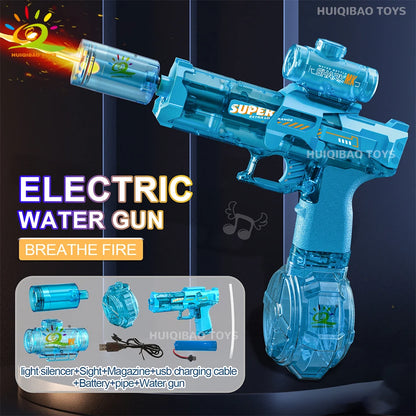 Unleash Summer Fun with the HUIQIBAO Fully Automatic Electric Pulse Water Gun - The Ultimate Beach Toy for Adults with Simulated Flame Effects!