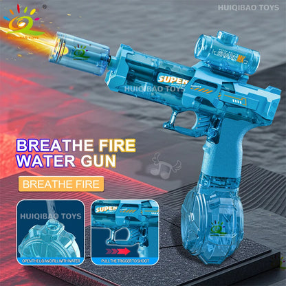Unleash Summer Fun with the HUIQIBAO Fully Automatic Electric Pulse Water Gun - The Ultimate Beach Toy for Adults with Simulated Flame Effects!