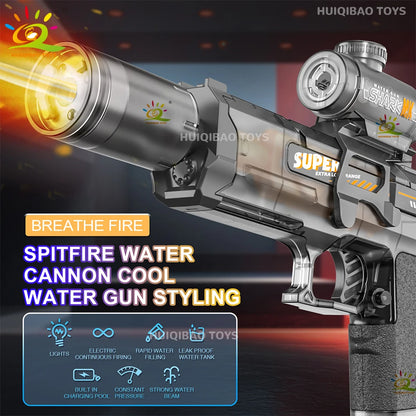 Unleash Summer Fun with the HUIQIBAO Fully Automatic Electric Pulse Water Gun - The Ultimate Beach Toy for Adults with Simulated Flame Effects!