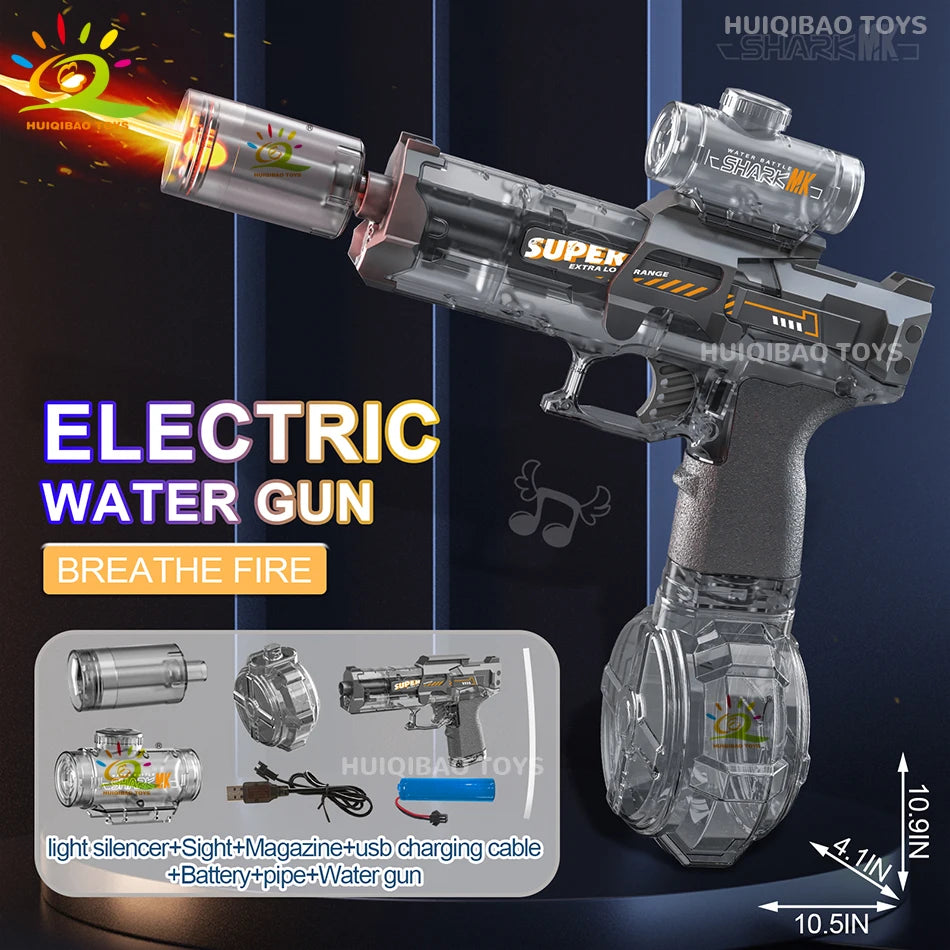 Unleash Summer Fun with the HUIQIBAO Fully Automatic Electric Pulse Water Gun - The Ultimate Beach Toy for Adults with Simulated Flame Effects!