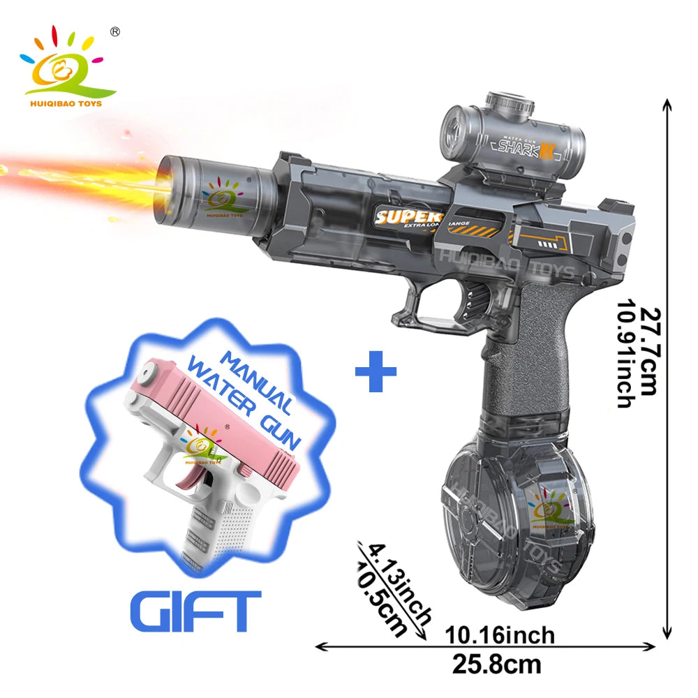 Unleash Summer Fun with the HUIQIBAO Fully Automatic Electric Pulse Water Gun - The Ultimate Beach Toy for Adults with Simulated Flame Effects!
