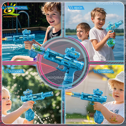 Unleash Summer Fun with the HUIQIBAO Fully Automatic Electric Pulse Water Gun - The Ultimate Beach Toy for Adults with Simulated Flame Effects!